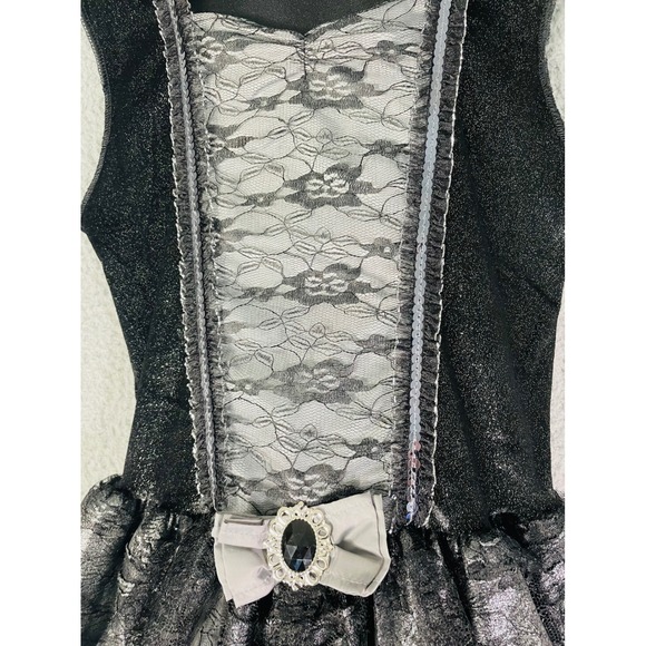 Spirit Halloween Dress Girls Large Black Silver Lace Costume Party Witch - Picture 6 of 11